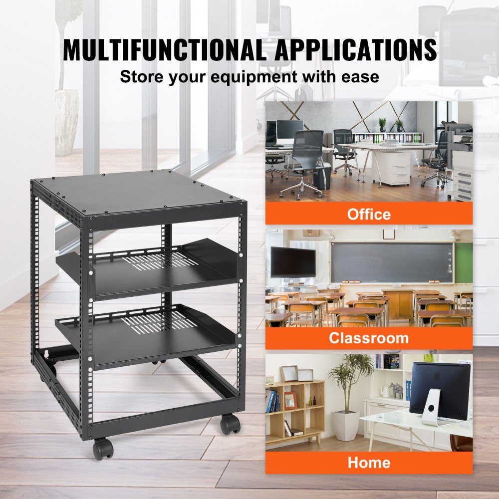 12U Open Frame Server Rack 23-40" Adjustable Depth Freestanding/Wall Mounted Network Server Rack 4 Post AV Rack with Wheels for all your Network IT Equipment AV Equipment