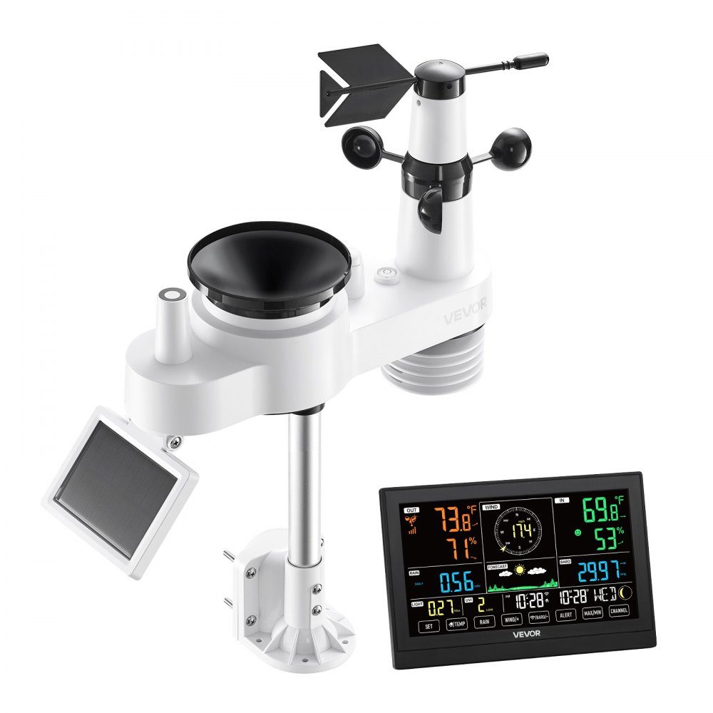7-in-1-WLAN-Wetterstation mit APP, 7,5-Zoll-VA-Display, solarbetriebener Außensensor, Wettercenter für Wettervorhersage, Windgeschwindigkeit, Temperatur, Luftfeuchtigkeit, Niederschlag