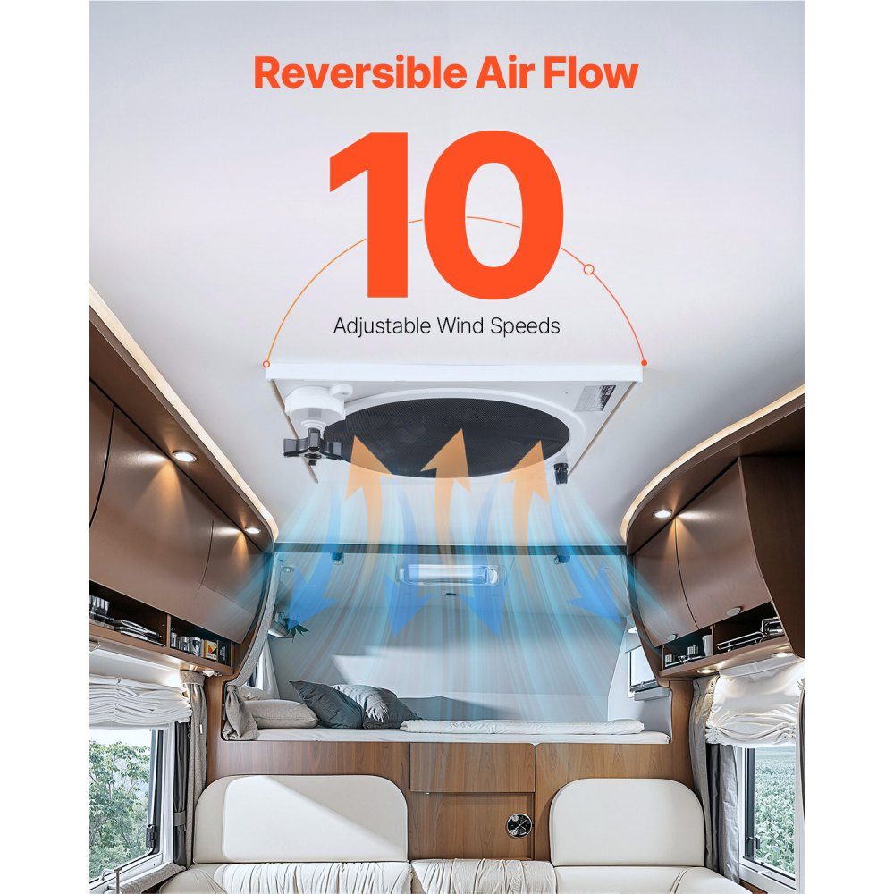 RV Fan Roof Fan 12V Powerful 10 Speed ​​Spiral Fan with Remote Control Built-in DC Motor Electric Lid Fits 14" x 14" Roof Openings
