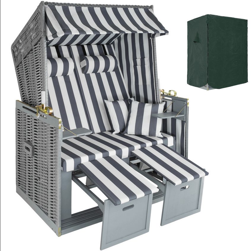 Chaise de plage pour 2 personnes, chaise longue de jardin complète, chaise longue, mer avec housse de protection, SET XXL, couleurs au choix