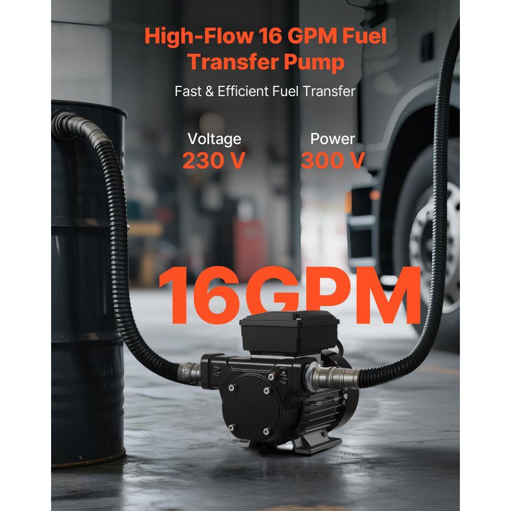 Pompe de transfert de carburant, 230 V AC, pompe de transfert de diesel électrique, 60 L/min, hauteur d'aspiration maximale 2,4 m, hauteur de refoulement maximale 13,7 m, pour kérosène, biodiesel, machines agricoles