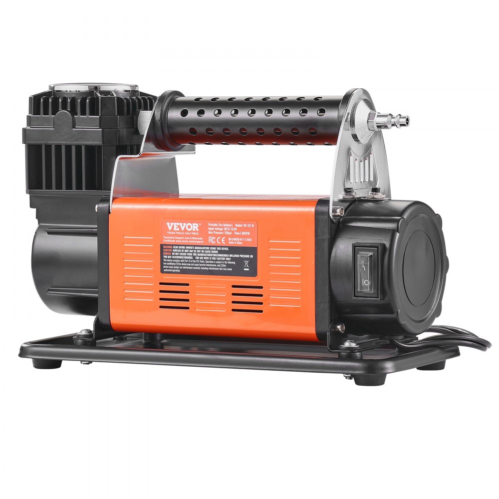 Tragbarer 12-V-Reifenfüller, 7,06 CFM Hochleistungs-Luftkompressor, 150 PSI Off-Road-Luftpumpe mit Adaptern für Auto, SUV, Wohnmobil, LKW – inklusive 6,5-Fuß-Netzkabel, 26-Fuß-Luftschlauch mit Manometer, Tragetasche