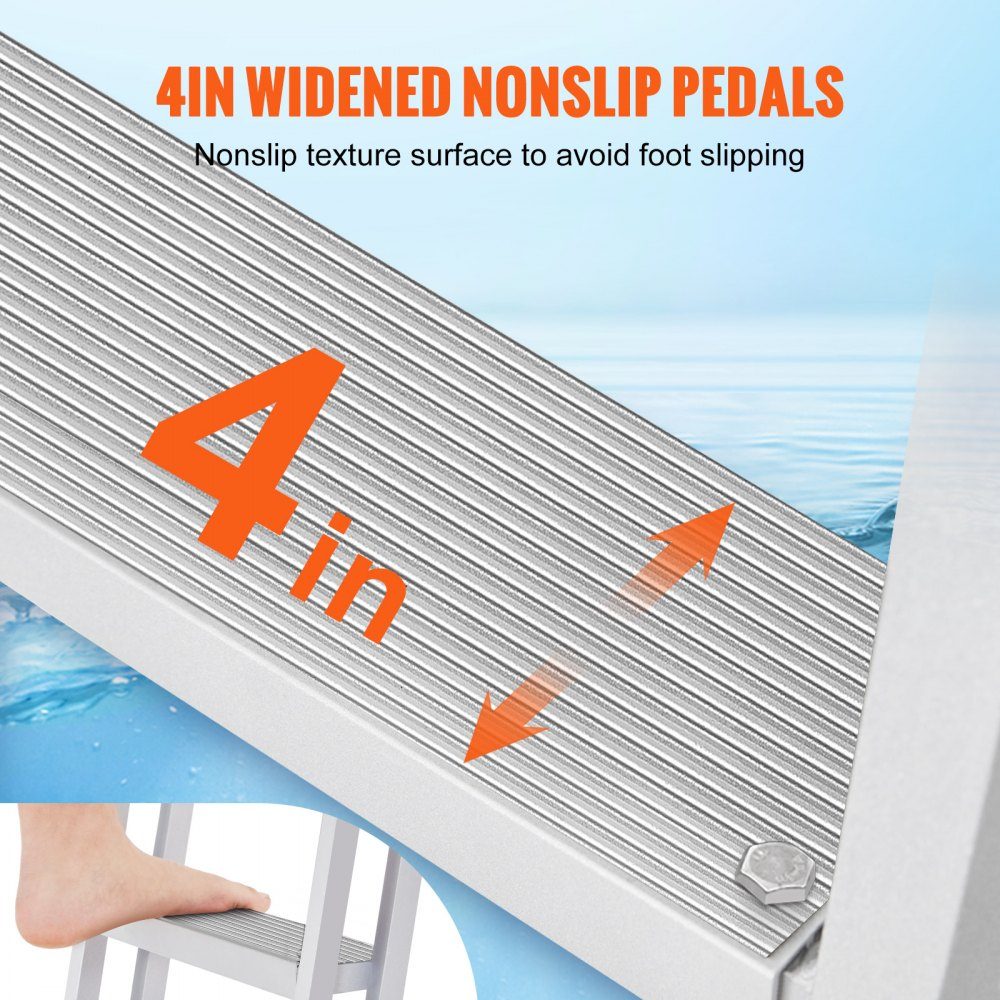 Dockleiter, 4 abnehmbare Stufen, Pontonleiter aus Aluminiumlegierung, rutschfestes Stufendesign, einfach zu installieren, geeignet für Boot/Meer/Pool/Ozean-Boarding