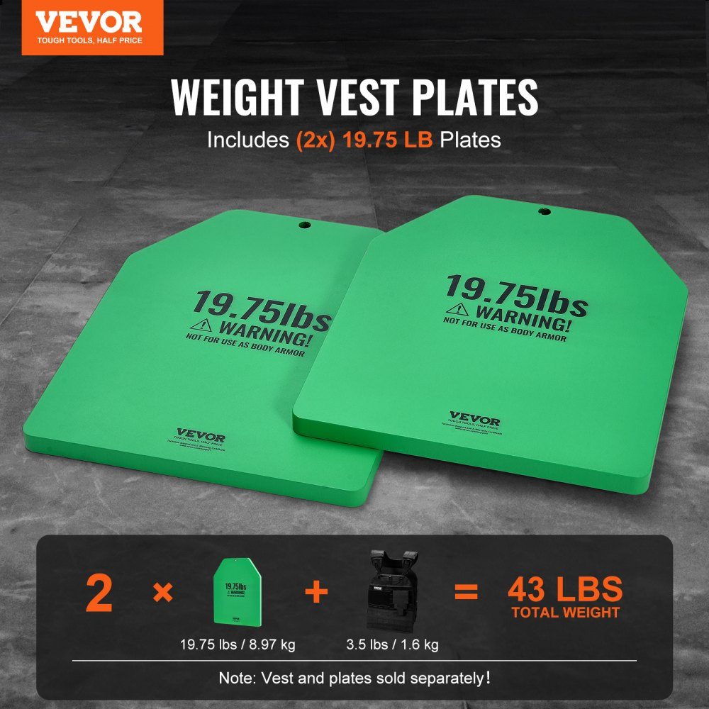 Weight Vest Weight Plates 8.9kg Pair Premium Steel Weight Plates Ergonomic Fit - WODs Extra Weight for Weight Vests Strength Training Running Fitness Green