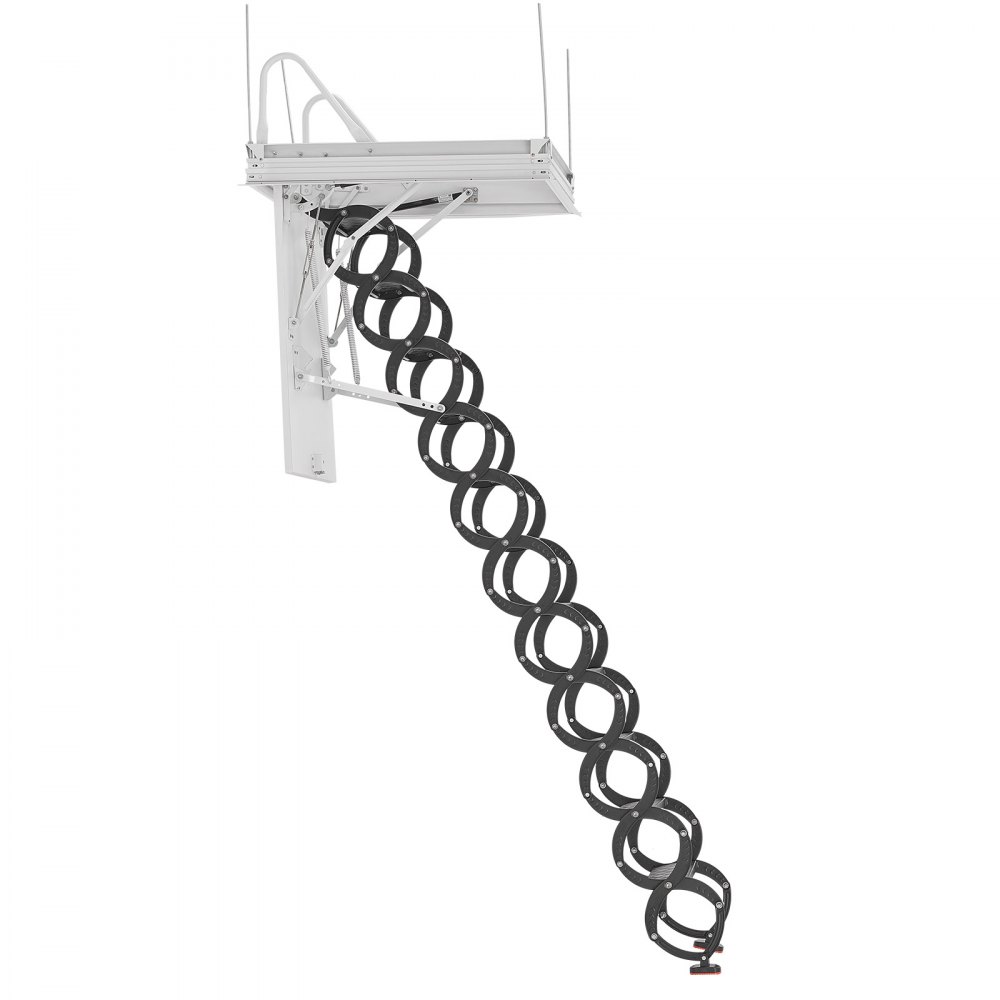 Drabina na poddasze, nośność 299,4 kg, odpowiednia do sufitów o wysokości od 2,6 do 2,85 m i wielkości otworu 1000,76 x 698,5 mm, schody nożycowe ze stali stopowej z cięgłem na poddasze Drabina na poddasze, nośność 299,4 kg, odpowiednia do sufitów o wysokości od 2,6 do 2,85 m i wielkości otworu 1000,76 x 698,5 mm, schody nożycowe ze stali stopowej z cięgłem na poddasze
