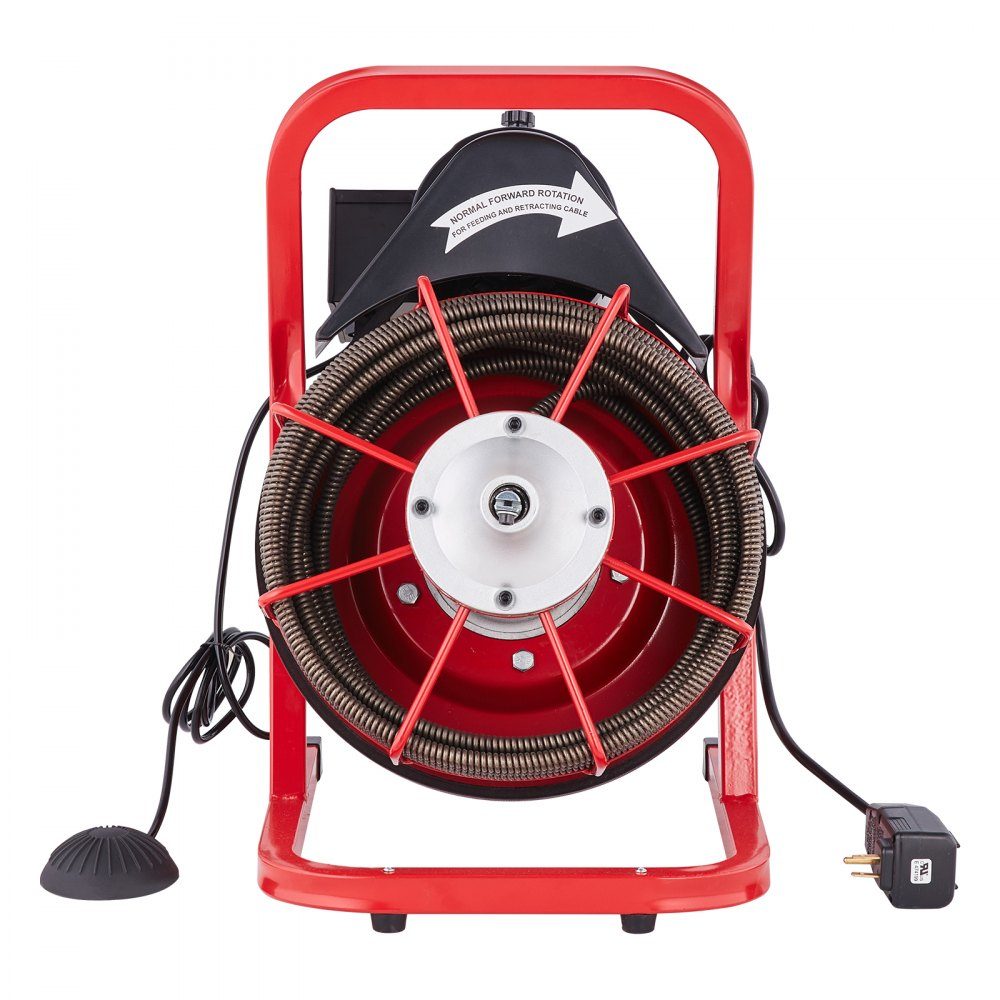 Pipe Cleaning Machine 50 FT x 1/2 Inch, Manual Feed Duct Spiral, 250W Electric Pipe Cleaning Machine with 4 Cutters and Air Activated Foot Switch for 2" to 4" Pipes