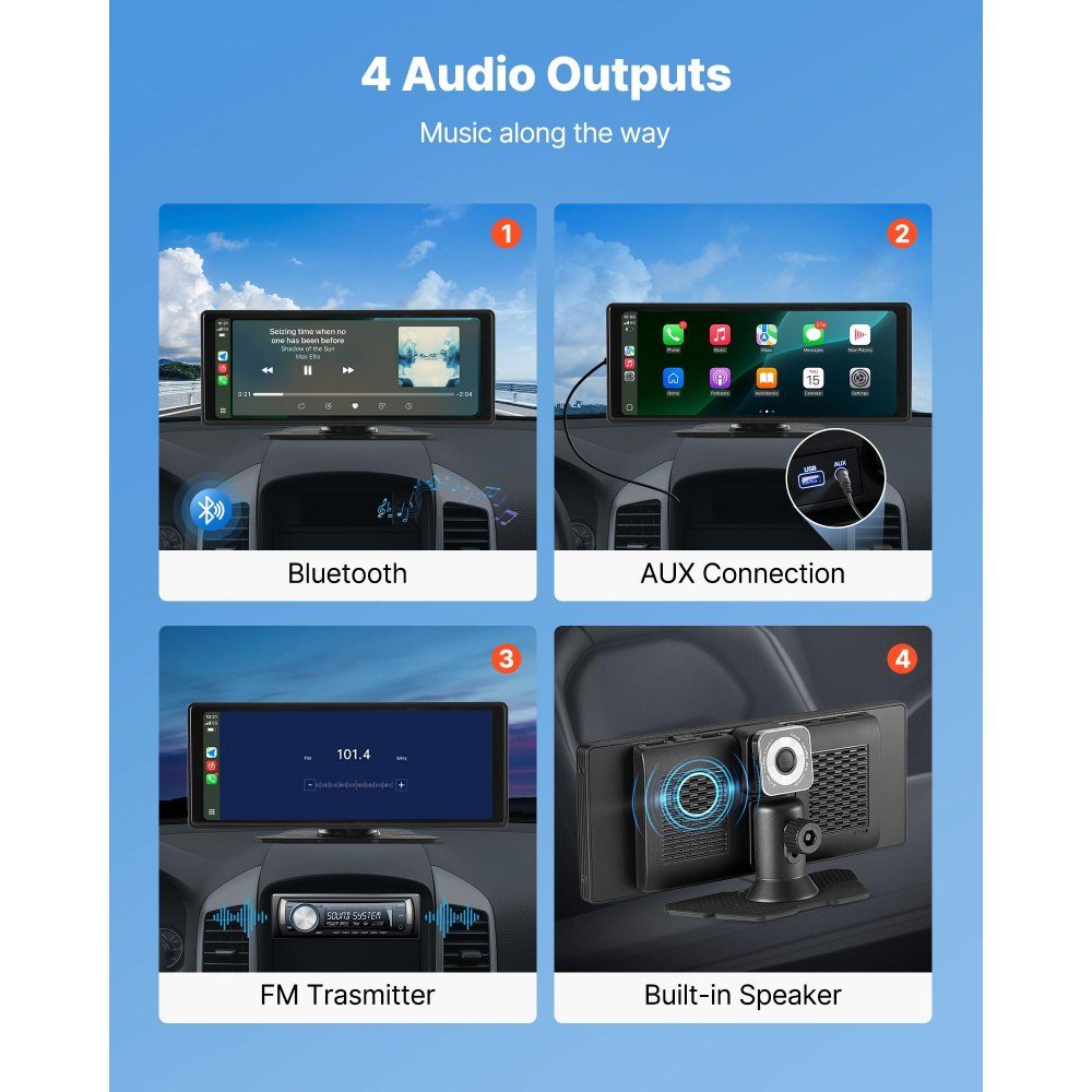 Kabelloses Autoradio (254 mm), HD-Radio mit Touchscreen mit Apple CarPlay und Android Auto, CarPlay-Bildschirm mit Kameras vorne und hinten, Sprachsteuerung, Mirror Link, Bluetooth, GPS-Navigation