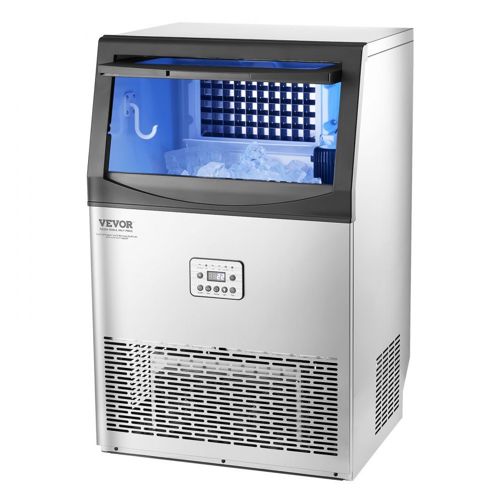 Kommerzielle Eismaschine (40,82 kg/Tag), Eismaschine mit 14,97 kg Speicherkapazität, 50 Eiswürfel in 15 Minuten, LED-Digitalanzeige, freistehend, selbstreinigend, für Bar, Büro, Restaurant
