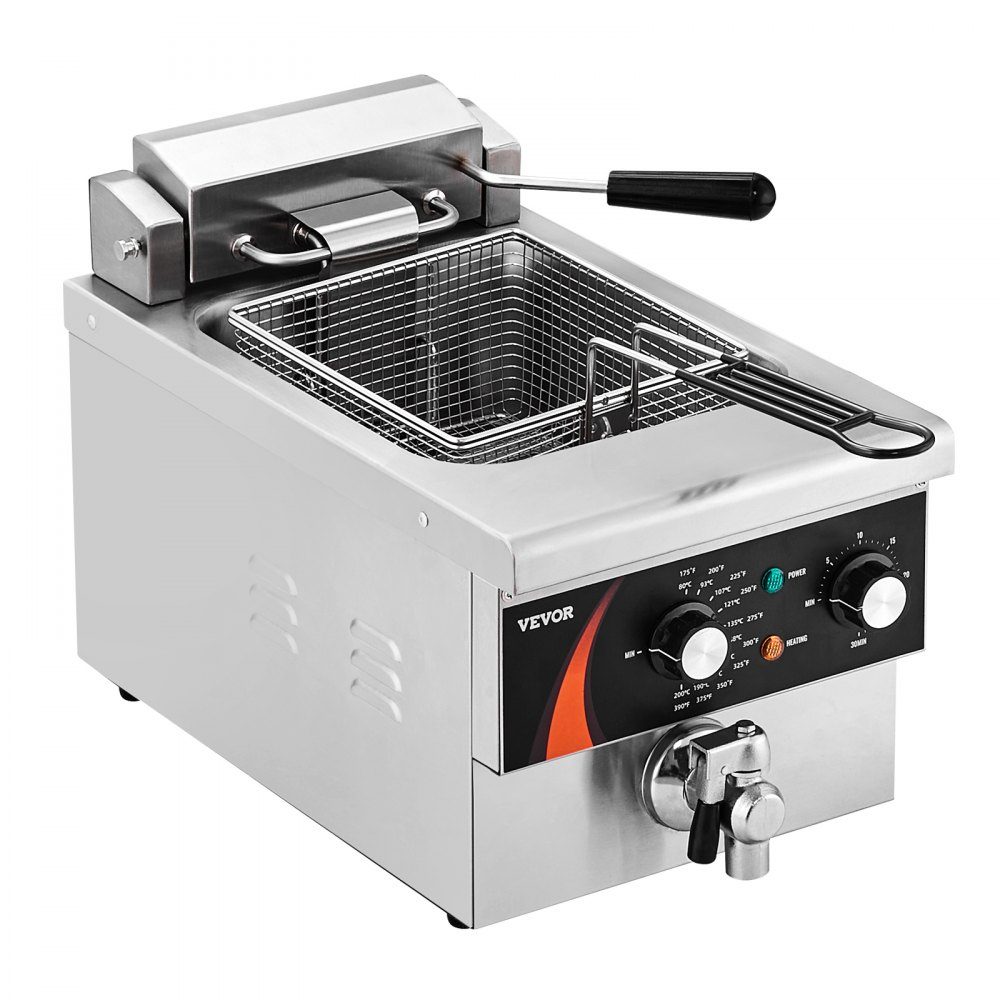 Commercial Deep Fryer, 3000W Electric Countertop Fryer with Basket, 5.9L Single Oil Fryer, Thickened Stainless Steel, Time and Temperature Control, for Kitchen, Restaurant, Cafe, Restaurant, Silver