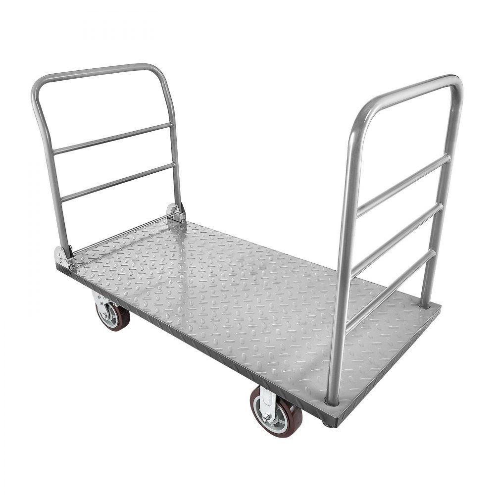 Klappbarer Plattformwagen 1202 kg, Schwerlast-Transportwagen mit abnehmbarem Geländer und Schwenkrädern, Industriewagen, für Supermärkte, Garagen und Lager, 1220x610x920 mm Wagen