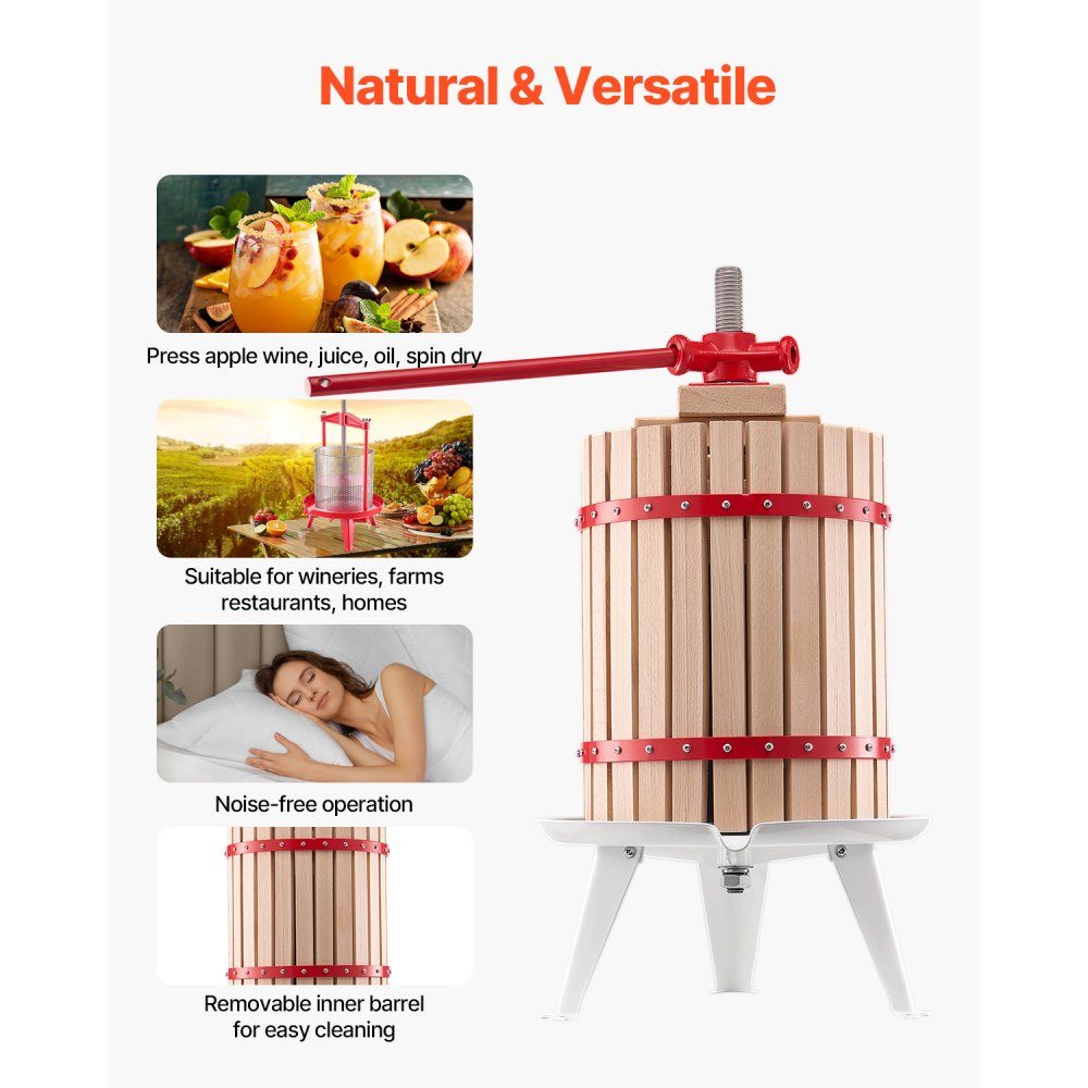 Fruit Wine Press, Fruit Grinder (18L), with Solid Wood Basket with 8 Blocks, Heavy Duty Manual Juicer, Cider Press, Apple Press, Grape Press, Olive Oil Press with Handle, Juicer for Kitchen