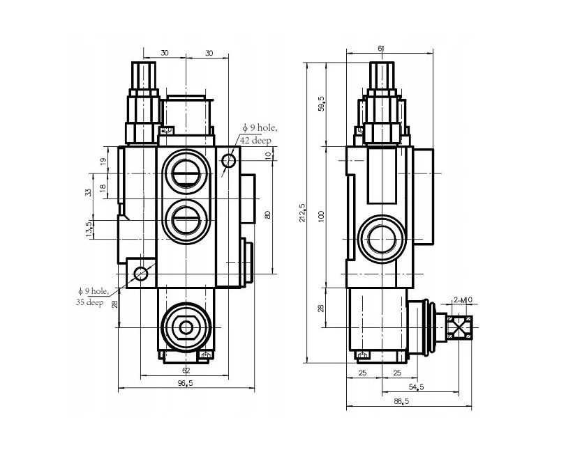 Distributeur hydraulique monobloc levier commande 40l 06P40 6 compartiment