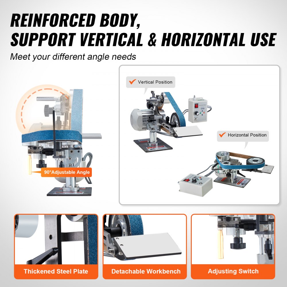 Belt Sander, 762 x 25.4mm Variable Speed Belt Polisher with VFD, 550W Polishing and Grinding Machine with 2 Grinding Shapes and 3 Grinding Belts for Metal Working, Knife Making Belt Sander, 762 x 25.4mm Variable Speed Belt Polisher with VFD, 550W Polishing and Grinding Machine with 2 Grinding Shapes and 3 Grinding Belts for Metal Working, Knife Making