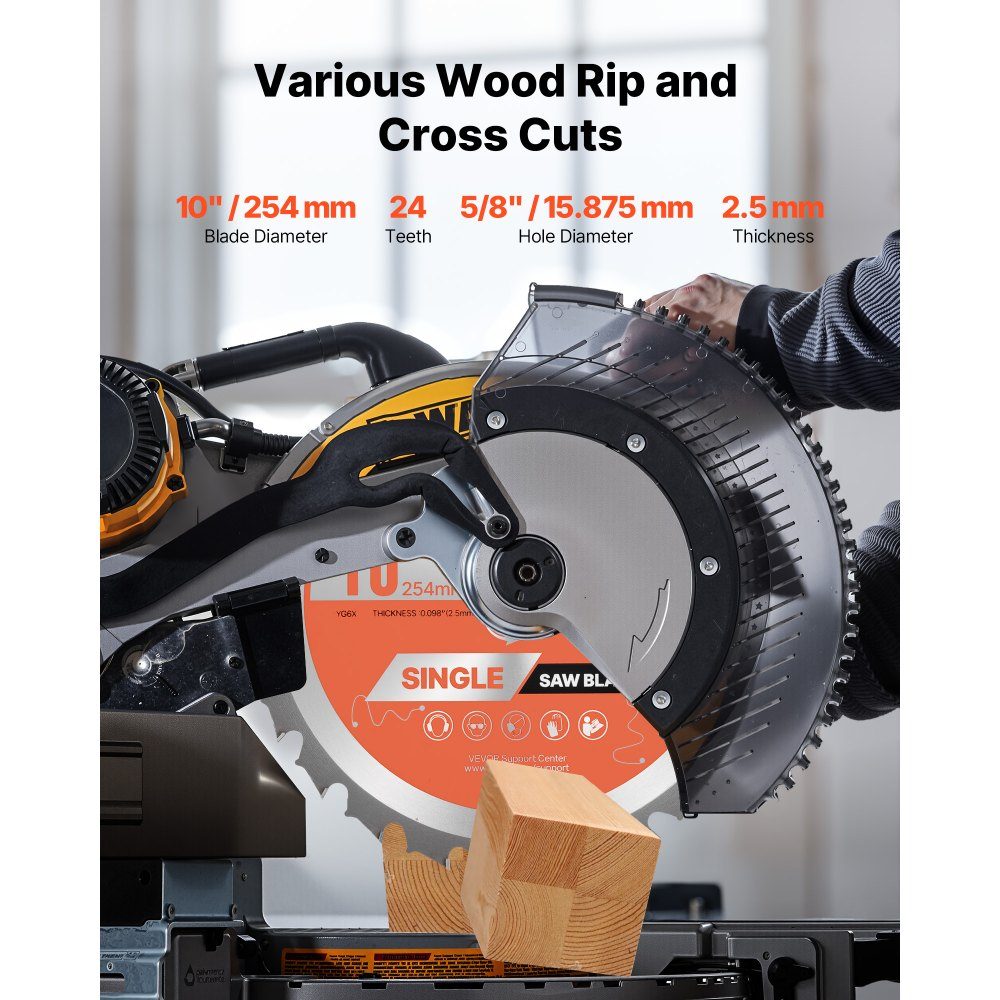 Circular saw blade (254mm diameter, 24 sharp teeth and 2.5mm thickness), ideal for plywood, OSB hardwood, compatible with circular saws, alloy saw blade with noise reducing heat dissipation