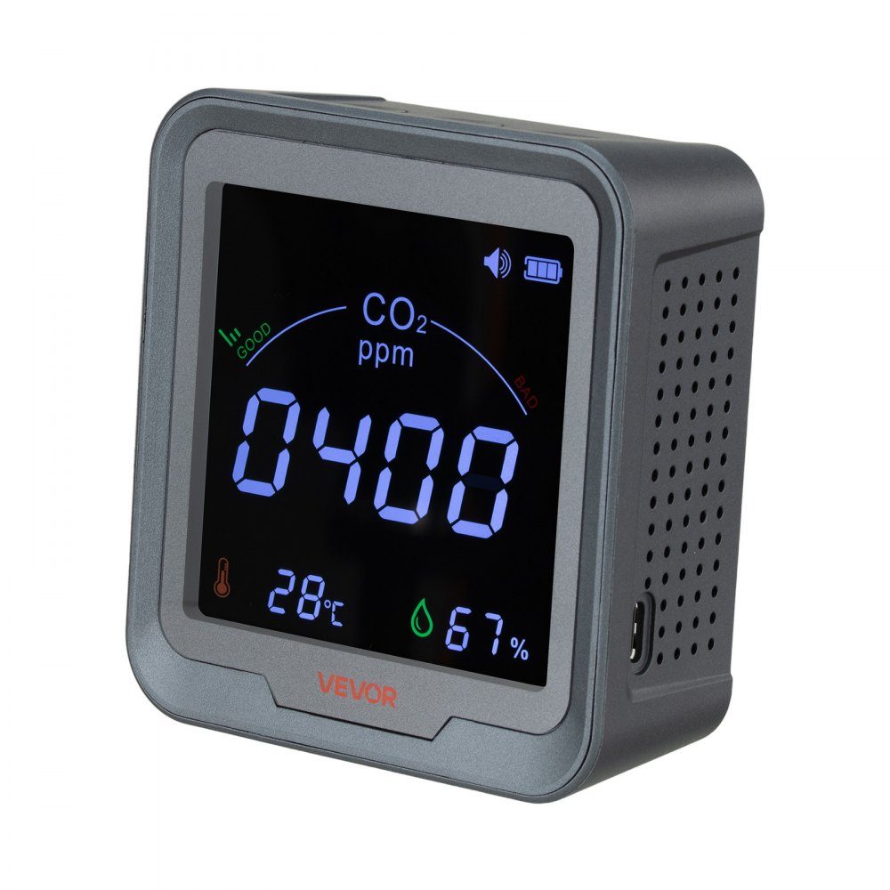 CO2 Detector, CO2 Monitor with Temperature and Humidity Display, NDIR Sensor, Carbon Dioxide Meter, Wall Mounted CO2 Alarm for Home Office Car Outdoor