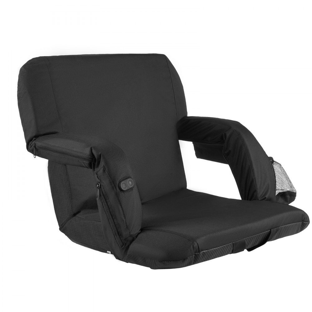 Stadium Seat, Heated Stadium Chair with 4 Pockets, Heated Bleacher Seat with 3 Level Heating and 6 Vibration Modes, Portable Seat Cushion for Camping, Sporting Events, Bleachers, Black