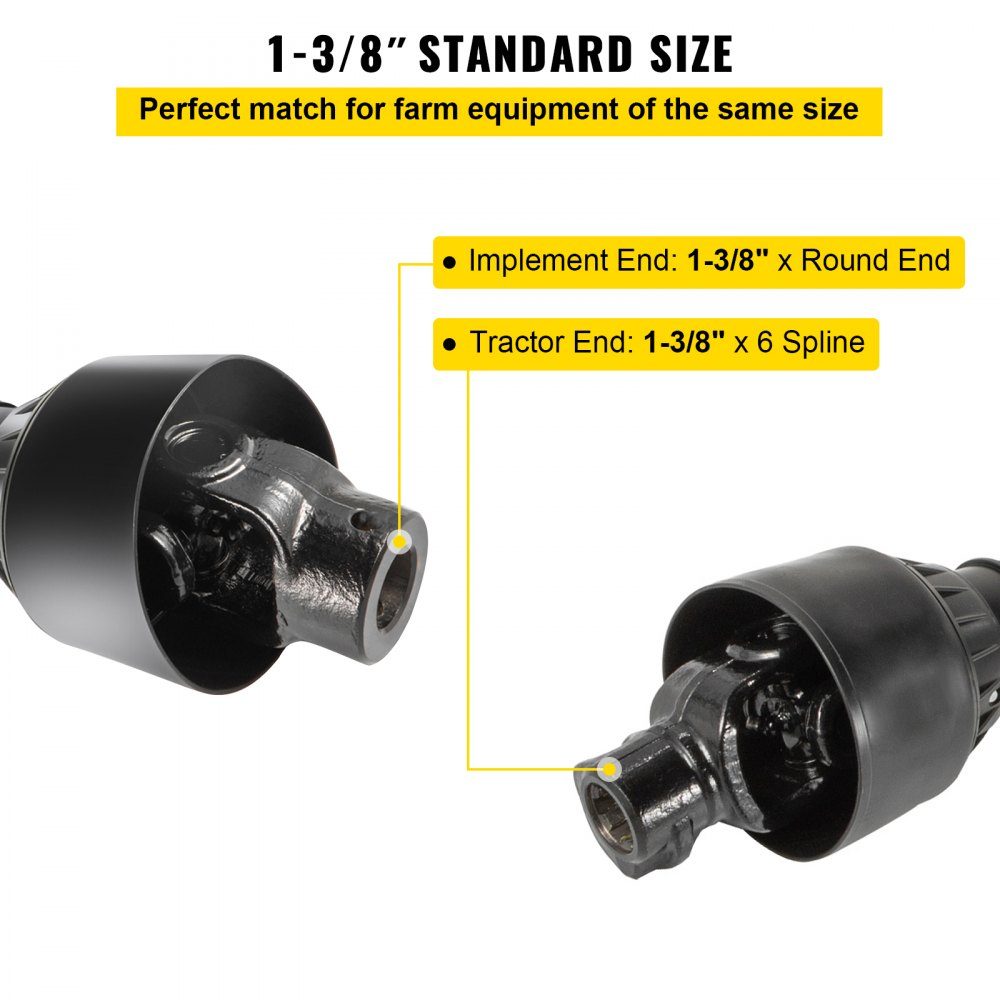 PTO T4 Cardan Shaft Drive Shaft 34.9mm 6 Spline End for Tractor Extendable from 1100 to 1550mm Ideal for Lawnmowers, Brush Cutters, Tillers, Fertilizer Spreaders