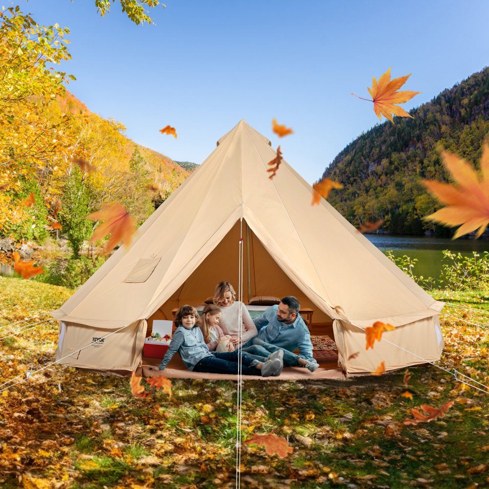 Bell tent 5 x 3 m yurt tent TC cotton with high-strength iron rods and a PVC groundsheet camping tent family tent 8 windows pyramid tent group tent for outdoor adventures