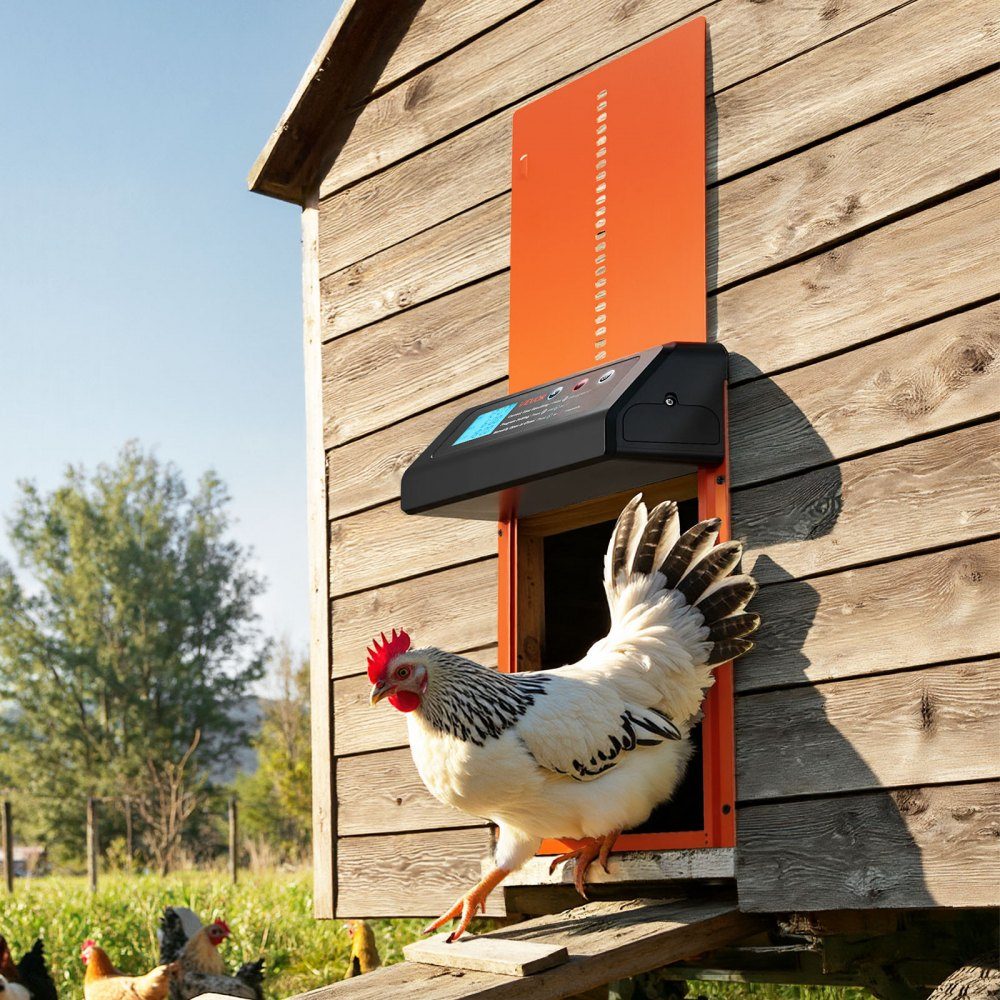 Automatic Chicken Flap Chicken Coop Door with Timer Manual Setting and Anti-Pinch Chicken Door Chicken Coop Gate Opener with Waterproof Seal Orange 350 x 250 x 73mm