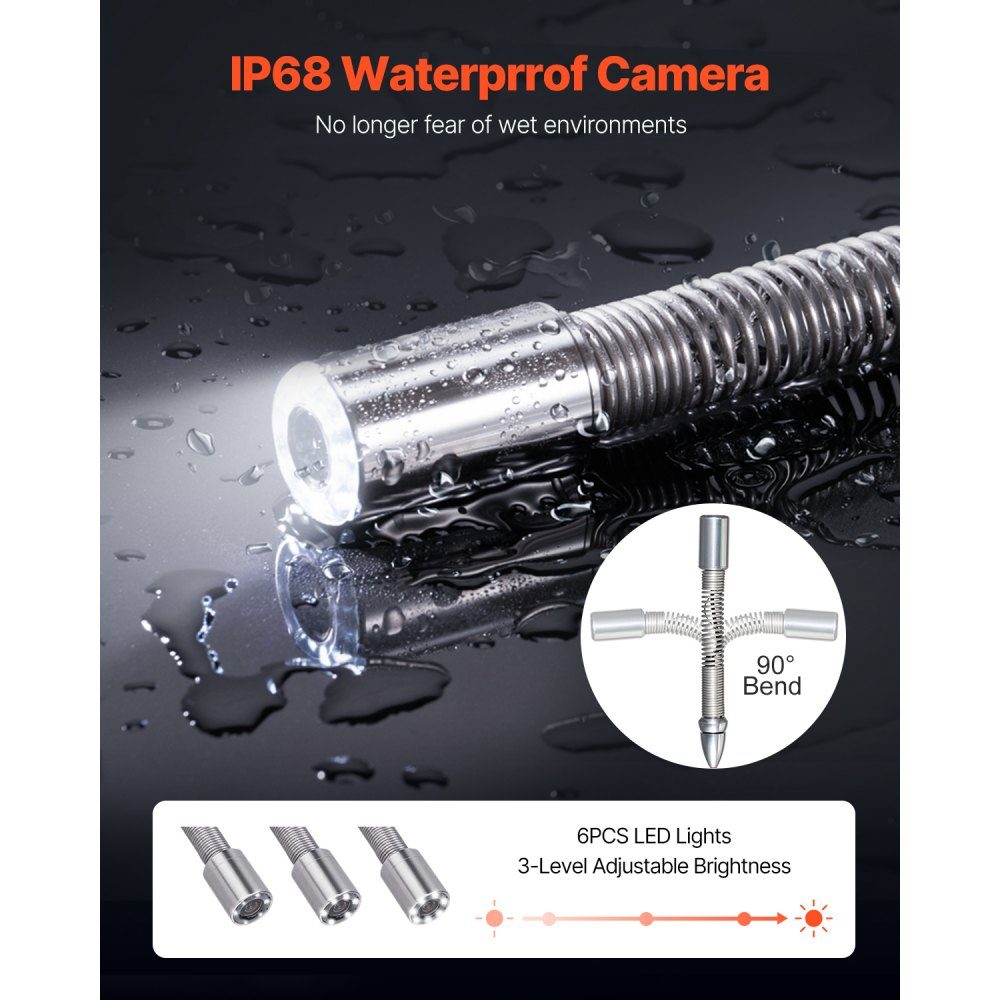 Sewer Camera 50m 4.3" Pipe Inspection Camera with Lighting - 6 Adjustable LEDs, 16GB Card, 3x Zoom and 8500mAh High Capacity Battery, IP68 Plumbing Camera for Sewer Pipes