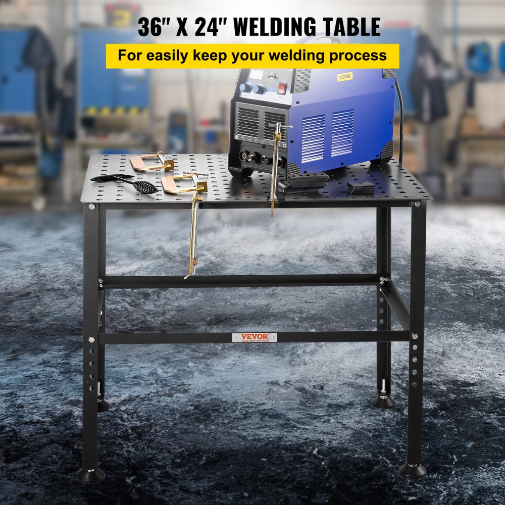 Schweißtisch 914,4 x 609,4 x 784,8 mm, Montagetisch mit einer Tragfähigkeit von 362 kg, Werkbank mit 16 mm Befestigungslöchern und rutschfesten Fußpolstern für Schweißmontage- und Reparaturarbeiten Schweißtisch 914,4 x 609,4 x 784,8 mm, Montagetisch mit einer Tragfähigkeit von 362 kg, Werkbank mit 16 mm Befestigungslöchern und rutschfesten Fußpolstern für Schweißmontage- und Reparaturarbeiten