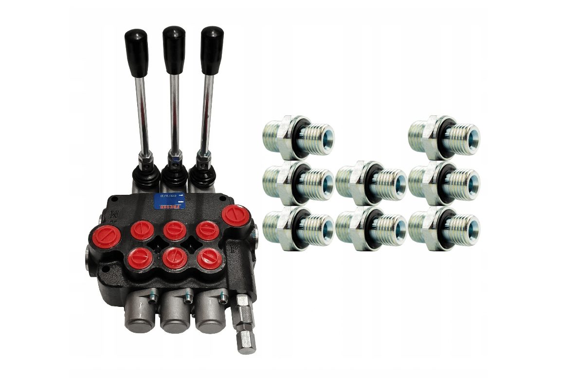 Distributeur hydraulique monobloc commande à levier 40l triple avec kit de raccordement