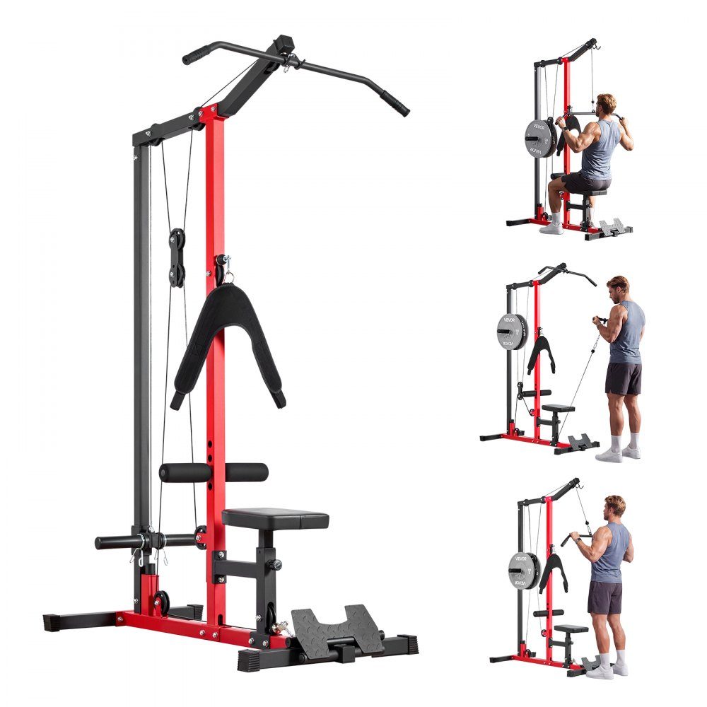 Lat pull-down station, 3-in-1 lat pull-down tower, multi-gym with lat pull-down bar & cable pull, can hold up to 181 kg, strength training for back, arms, shoulders, stomach, lat pull-down machine for the fitness center at home, black