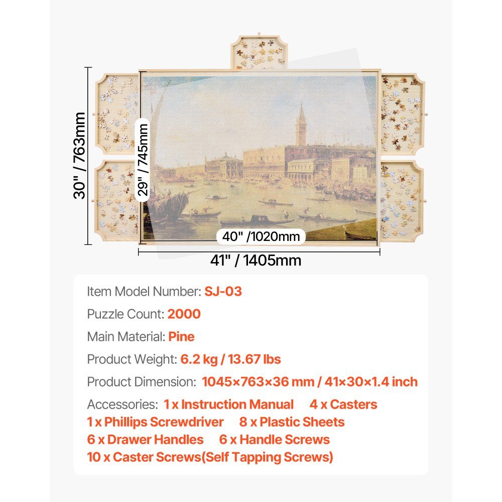 2000-teiliges drehbares Puzzle-Brett mit 5 Schubladen und Abdeckung, tragbarer Puzzle-Tisch (1045 x 763 x 36 mm), Puzzle-Zubehör für Erwachsene, Puzzle-Organizer, Aufbewahrungssystem, Puzzle-Bretter