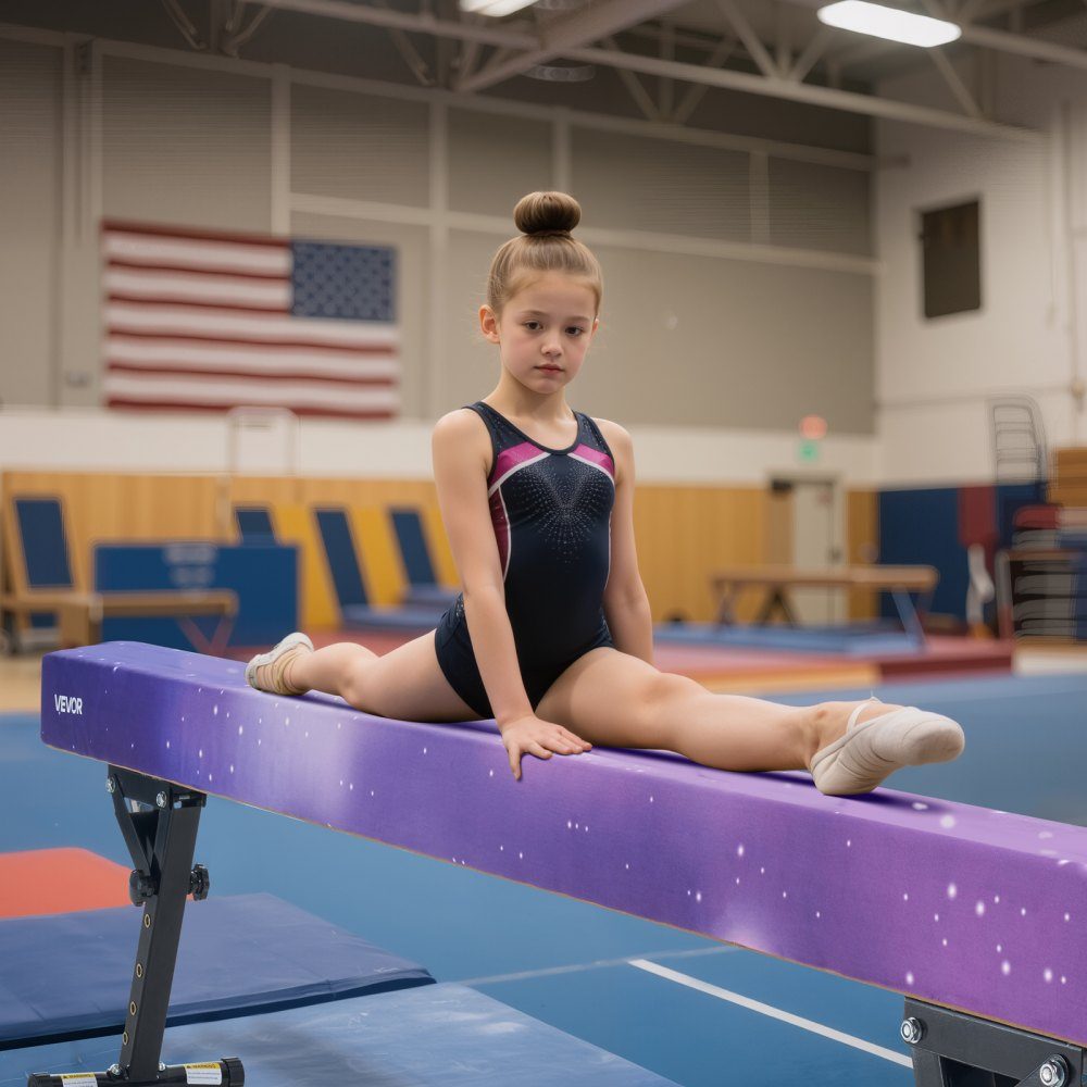 Poutre de gymnastique pour enfants 241 cm réglable en hauteur (5 niveaux), poutre de gymnastique porteuse de 158,7 kg, poutre d'équilibre pour salle de gym, Galaxy