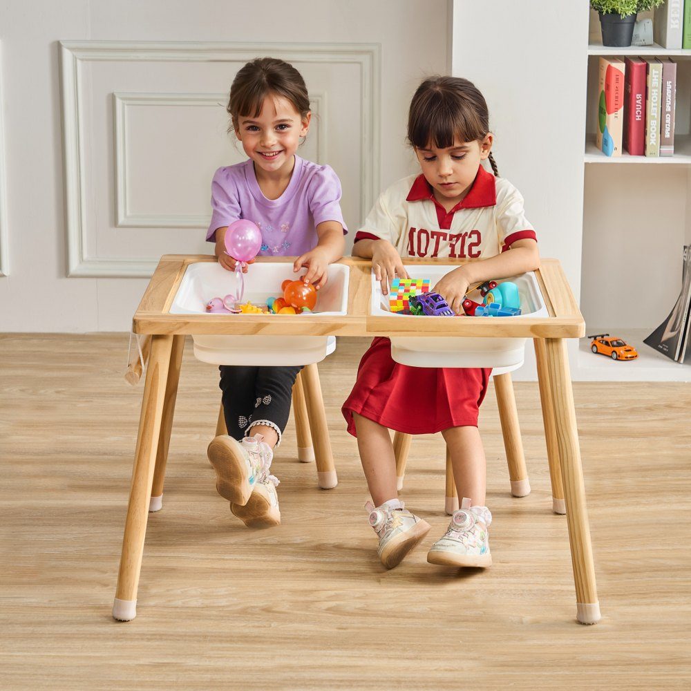 Sensorische placemat, activiteitentafel, kinderzitset en zand- en waterspeeltafel met 2 krukken en 2 opbergbakken en papierrolhouder, houten kindertafel - cadeau voor kinderen