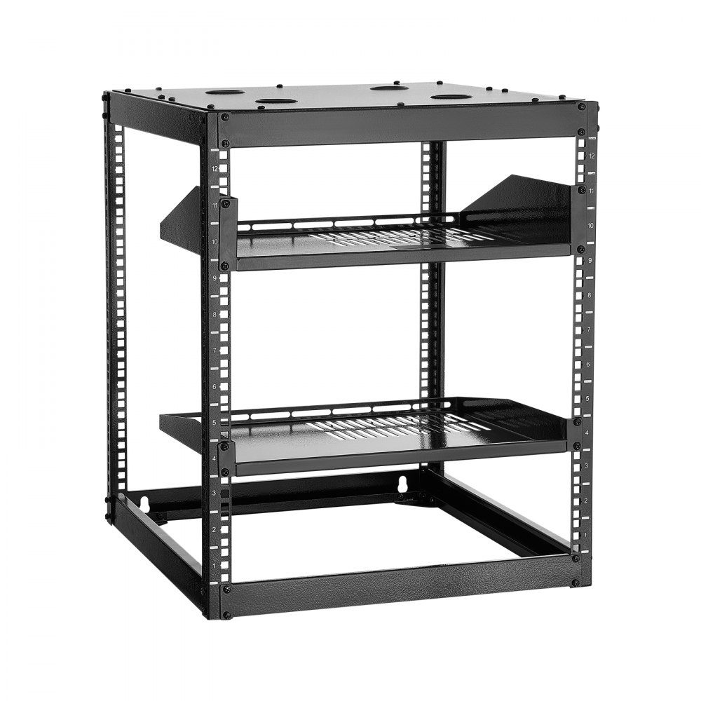 12U-Netzwerk-Rack mit offenem Rahmen, 585 mm Tiefe, Wandmontage- oder Stand-Server-Rack, 4-Pfosten-Konstruktion, mit belüfteten Regalen und Montagezubehör, für Netzwerk-IT-Geräte und AV-Geräte
