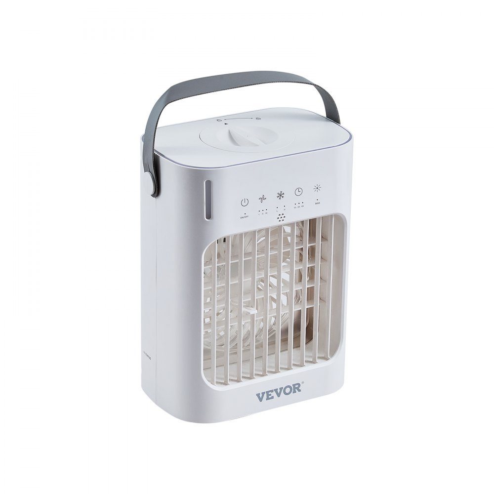 Climatiseur mobile, refroidisseur d'air 4 en 1, mini refroidisseur d'air à 3 vitesses avec minuterie intelligente de 0 à 7 heures, réservoir d'eau de 700 ml, lumière 7 couleurs, mini ventilateur AC personnel pour bureau de chambre à coucher