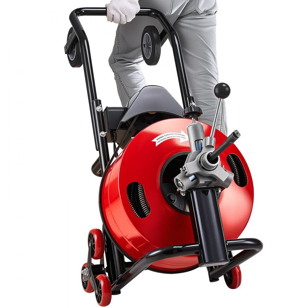 Rohrreinigungsmaschine φ19 mm x 30 m, Reinigungsspirale mit automatischem Vorschub, Mehrradkombination, 6 Schneidwerkzeuge & pneumatischer Fußschalter für Rohrdurchmesser von 100 bis 200 mm