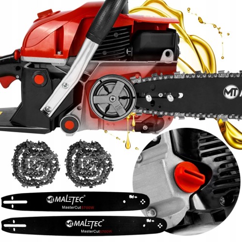 Benzin-Kettensäge 58 cm³ 5,7 KM – 2× Schwert, 2× Kette & Öl Benzin-Kettensäge 58 cm³ 5,7 KM – 2× Schwert, 2× Kette & Öl