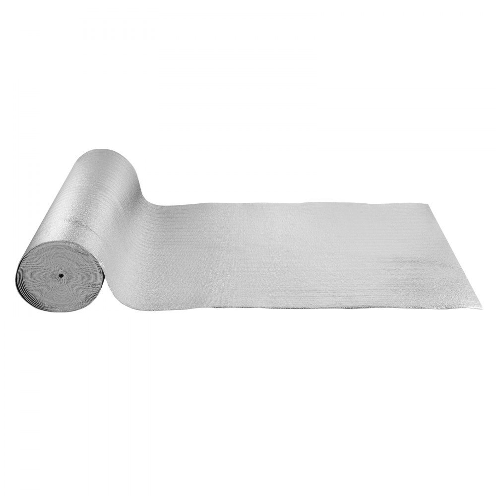 Dubbele reflecterende isolatierol, stralingsbarrière met schuimkern, 3,2 mm, 48 "x 100 ft, dubbelzijdig warmtereflecterend bord gemaakt van aluminiumfolie en EPE-schuim, thermische isolatierol voor ramen en camperdaken