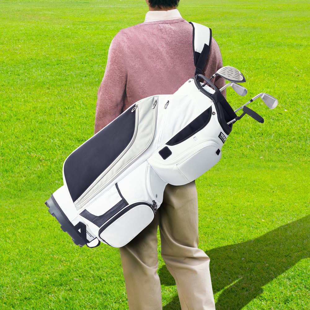 Golfkartas met 14-weg bovenorganizer, 36" 13 zakken Premium nylon kartas, duurzame golftassen met handvatten, stofkap en afneembare bandjes voor mannen en vrouwen, wit kleurblokontwerp