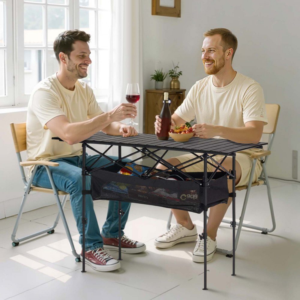 Klaptafel buffettafel draagbare universele tafel 120 cm, rechthoekige aluminium tafel (voor 4-6 personen) met verstelbare hoogte & draagtas, tuintafel campingtafel voor feestjes picknick zwart