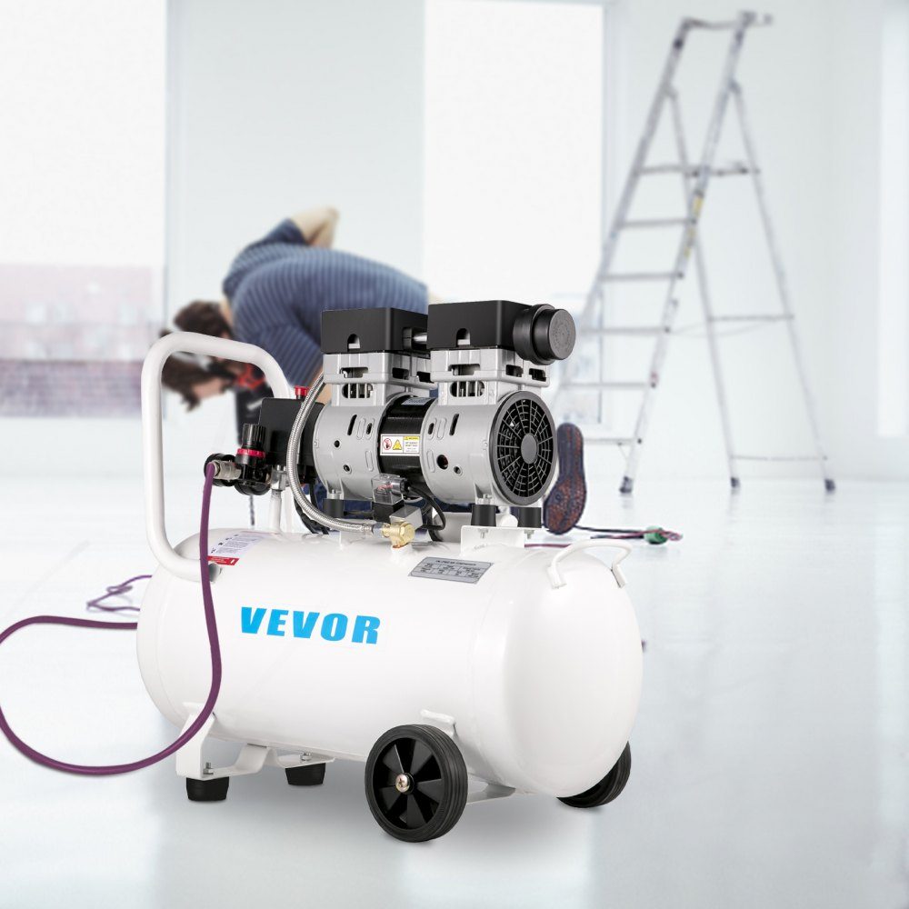 Whisper compressor 50 L, quiet oil-free compressor 750 W, oil-free air compressor 68 dB, compressed air compressor 230 V, quiet compressed air boiler 170 L/min exhaust air volume, with built-in exhaust fan
