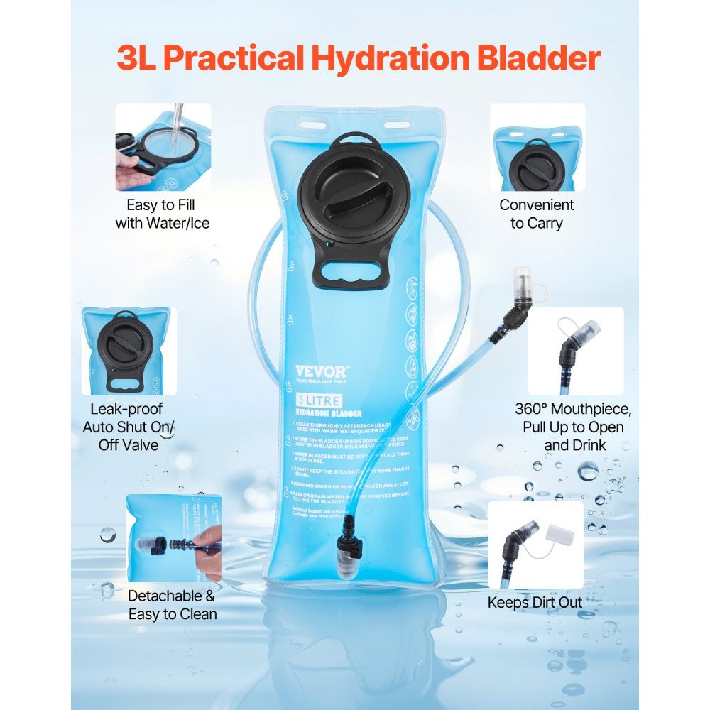 Hydration Backpack 15L Insulated Backpacks with 3L TPU Water Bladder Running Backpack Hiking Backpacks for Cycling Running Trip Black Hydro Water Daypack for Men Women