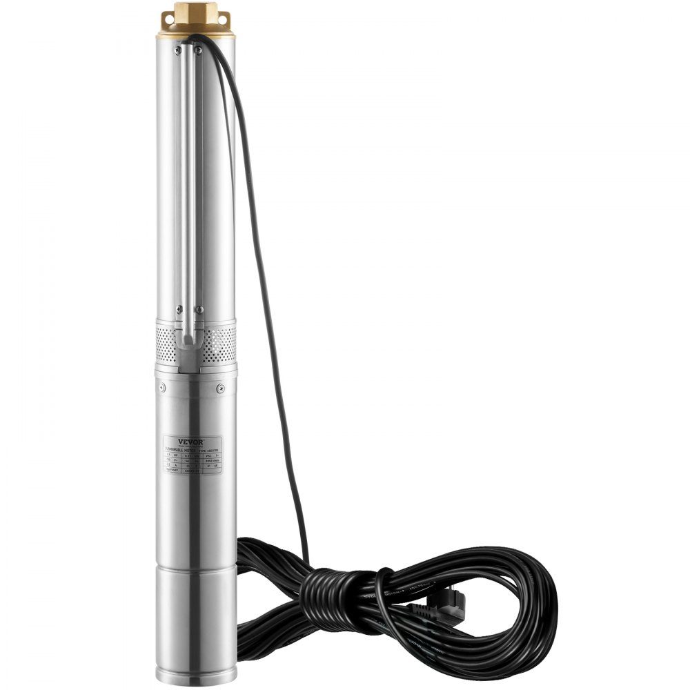 Tiefbrunnen-Tauchpumpe, 370 W, 230 V, 50 Hz, 5,3 m3/h max. Durchfluss, 50 m max. Förderhöhe, mit 9,1 m Stromkabel, Edelstahl-Wasserpumpen für industrielle Bewässerung und Heimgebrauch, Wasserschutzklasse IP68