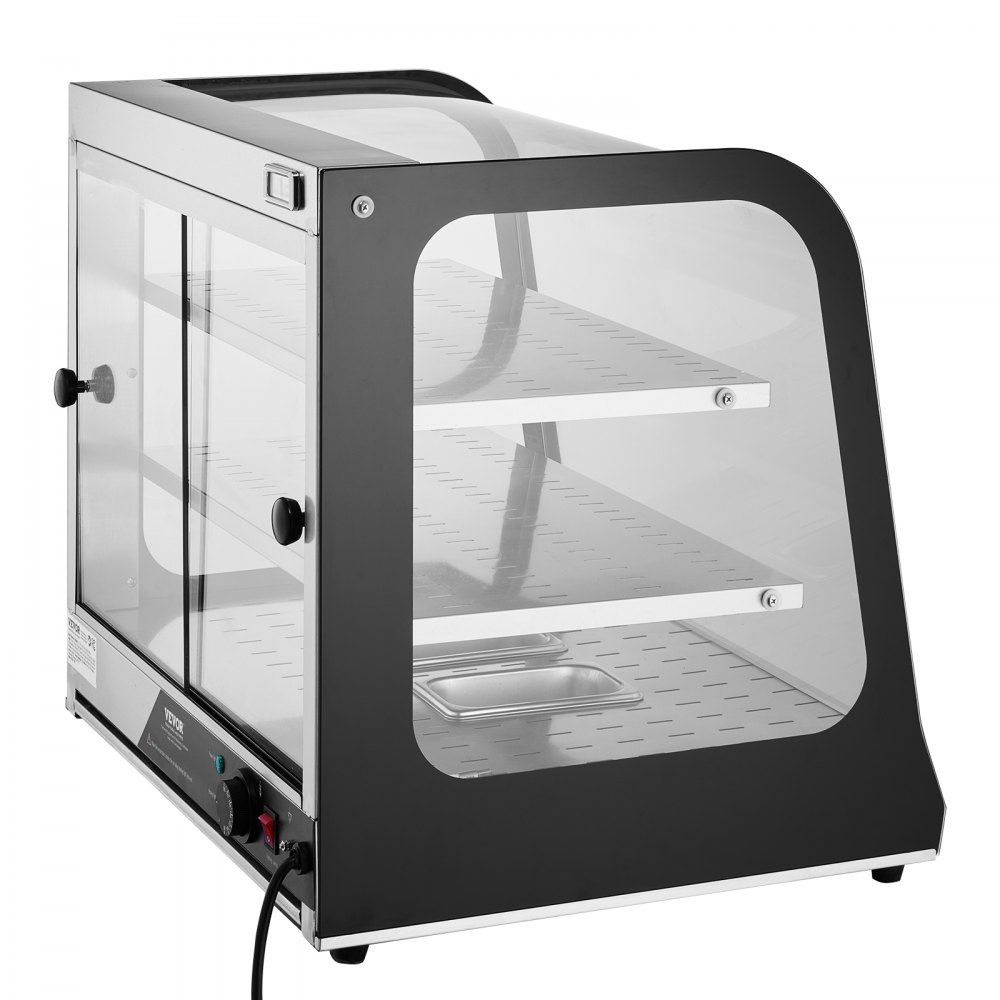 2 Stage Commercial Food Warmer, 850W Food Warmer with Tempered Glass and Steam Heater, Temperature Control from 30°C to 85°C, 111L Large Capacity for Hamburger, Pizza, Bread, Chicken
