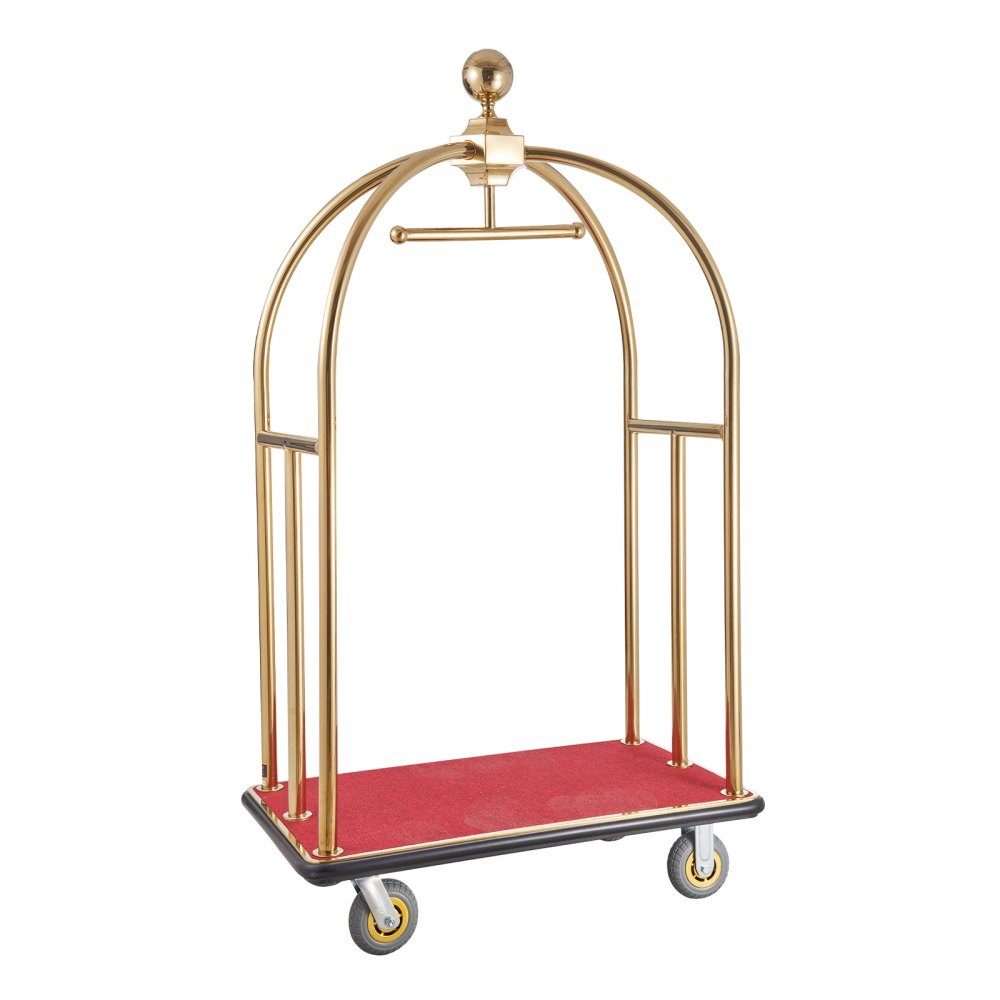 Hotel Luggage Cart 500kg Load Capacity Curved Stainless Steel Luggage Cart with Red Carpet Floor and 15cm Rubber Wheels Ideal for Hotels, Condominiums, Resorts