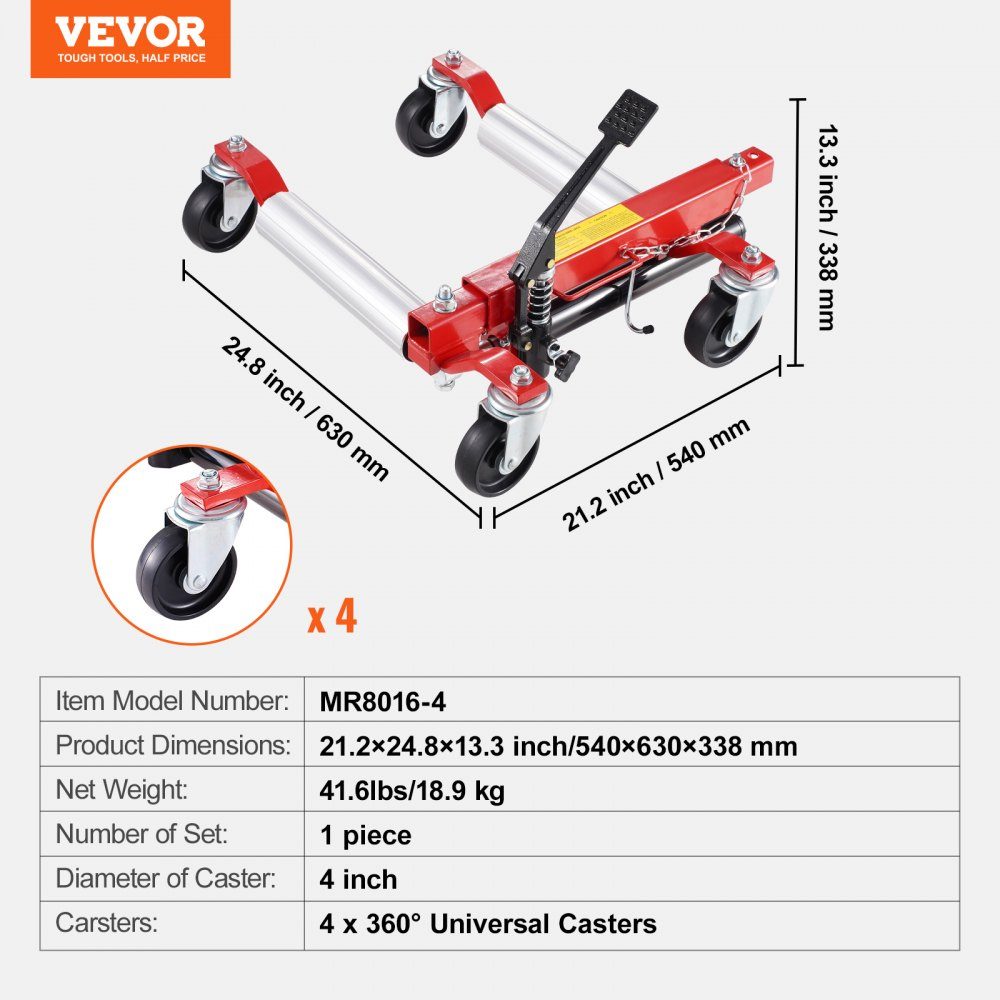 Wheel Car Tire Jack, Max Load Capacity: 680kg, Car Jack with 360° Rotating Wheels, Heavy Duty Hydraulic Car Jack for Vehicle Positioning for Car Repair
