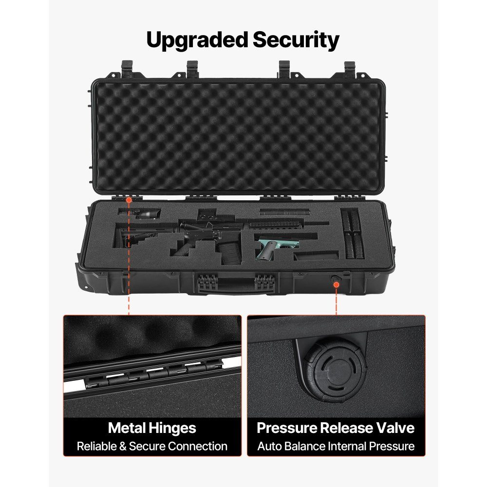 Gun case with hard shell for long guns, lockable gun case with pre-cut foam, long gun case, gun storage, rollable, IP67 waterproof, 97.8 x 42 x 17.3 cm black