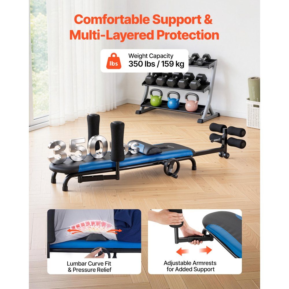 Rektrainer tot 160 kg, robuuste tuimeltafel met stabiele constructie, rugtrainer om de wervelkolom en nek te ontlasten, rugstrekbank met handmatige wielbediening blauw zwart