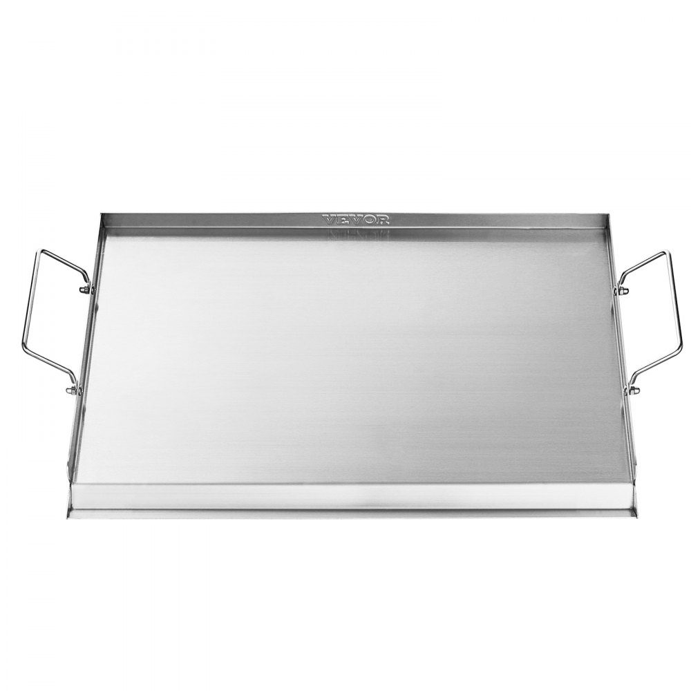 Plaque de gril Poêle à griller Plaque rectangulaire universelle en acier inoxydable (585 x 365 mm) avec dessus plat, plaque de cuisson à gaz pour barbecue Teppanyaki, batterie de cuisine familiale portable avec poignée