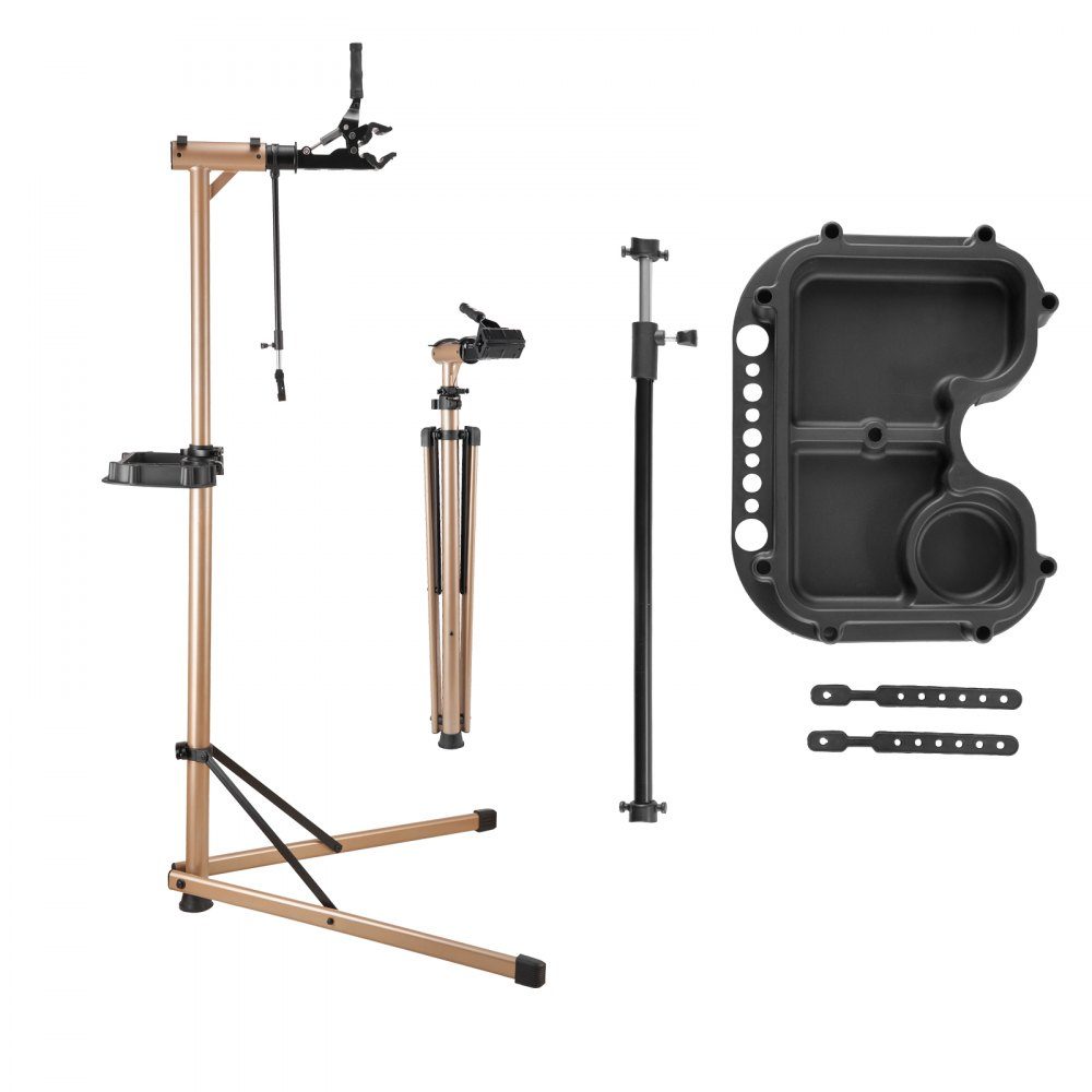 Support de réparation de vélo, support de réparation de vélo (capacité de charge de 49,9 kg) avec hauteur réglable de 1025 à 1510 mm et grand plateau à outils, support d'entretien pliable pour vélos de montagne, vélos de route
