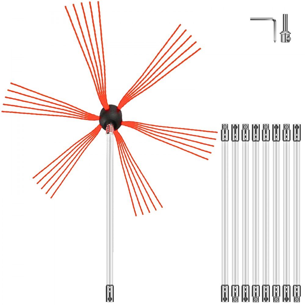 Schoorsteenveger 9m, schoorsteenvegerbezem 30mm borstellengte schoorsteenvegerbezem, 101-305mm schoorsteenstaven, pijpstang schoorsteenveger krachtvegen reiniging schoorsteenbezemsysteem