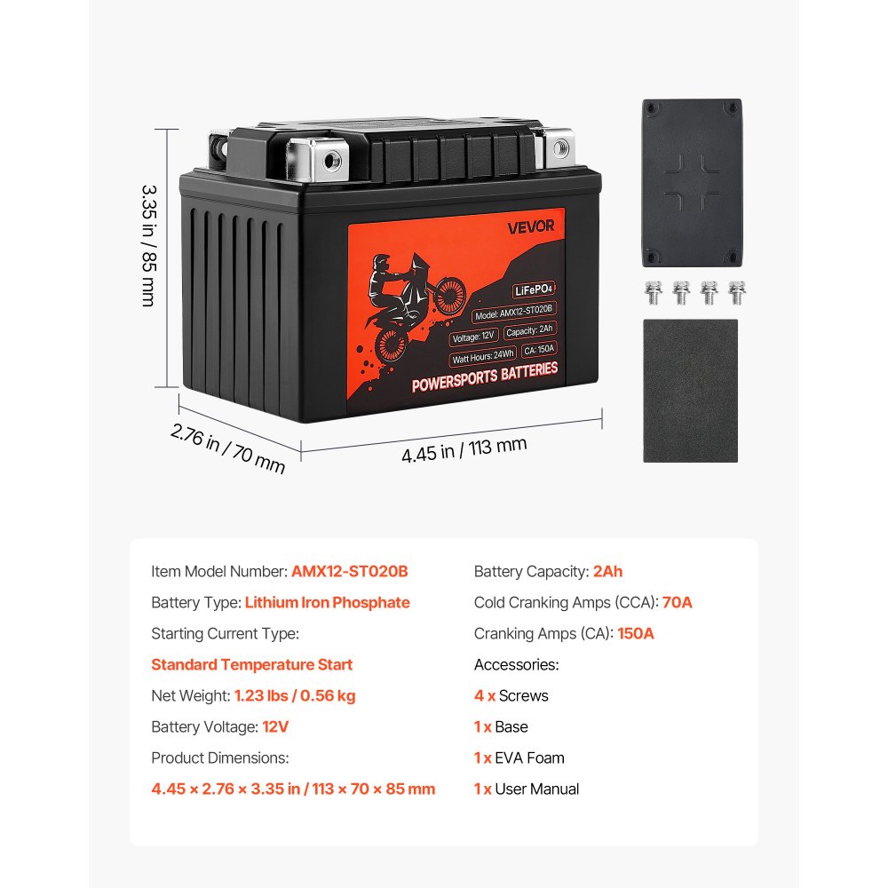 Motorcycle Battery, 12 Volt 2Ah LiFePO4 Lithium Precharged Powersports Battery, Maintenance Free and Powerful, Compatible with ATV, Motorcycle, Jet Ski, Scooter, UTV and More Motorcycle Battery, 12 Volt 2Ah LiFePO4 Lithium Precharged Powersports Battery, Maintenance Free and Powerful, Compatible with ATV, Motorcycle, Jet Ski, Scooter, UTV and More