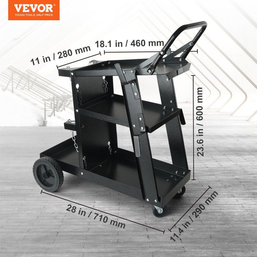 Welding trolley 3 floors Welding mobile max. 168-181 kg. Trolley for welding machines with 2 gas bottle holders. Ideal for manual welding, inert gas welding, argon arc welding